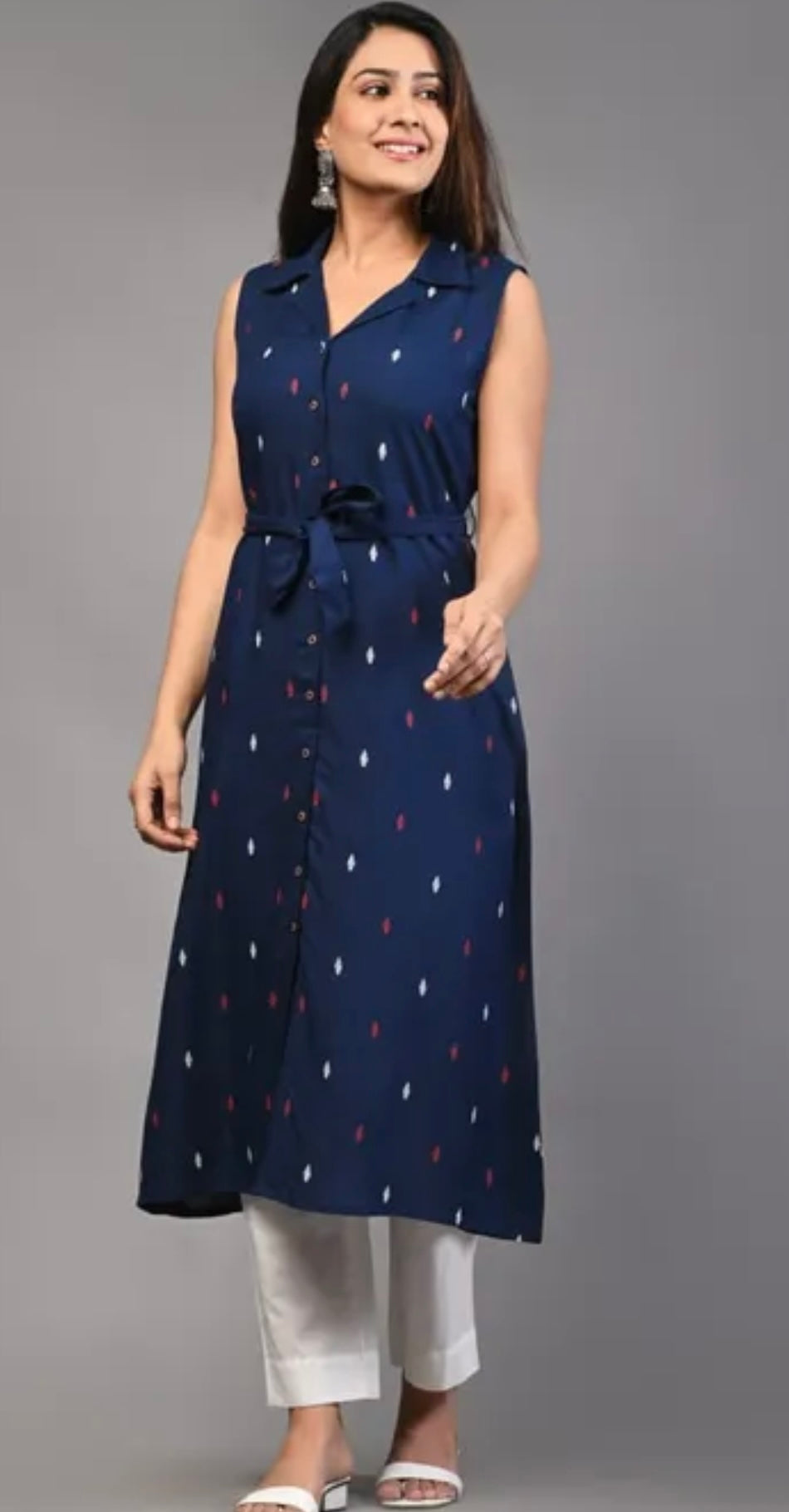 Navy Blue Printed Rayon Dress